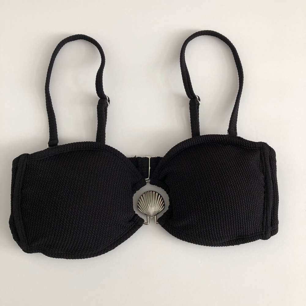 Black Bikini Top with Shell Detail - Picture 3 of 8